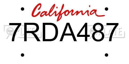 7RDA487 California License Plate