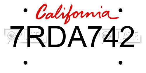7RDA742 California License Plate