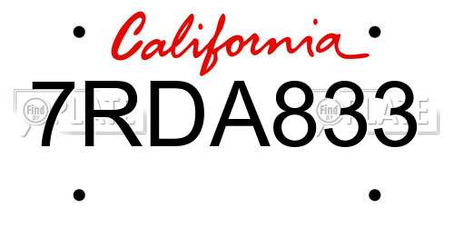 7RDA833 California License Plate