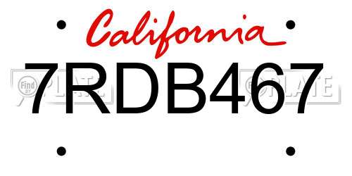 7RDB467 California License Plate
