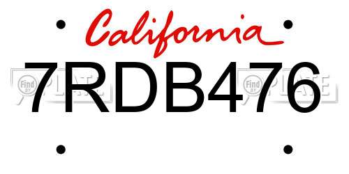 7RDB476 California License Plate
