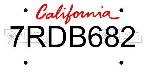 7RDB682 California License Plate
