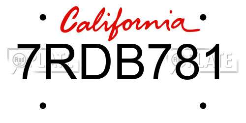 7RDB781 California License Plate