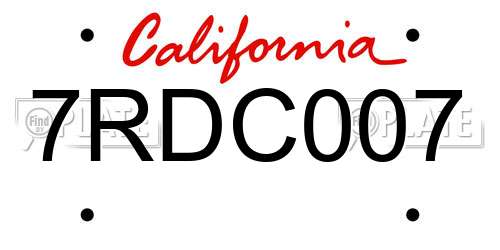 7RDC007 California License Plate