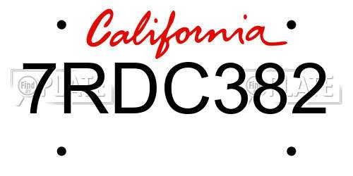 7RDC382 California License Plate