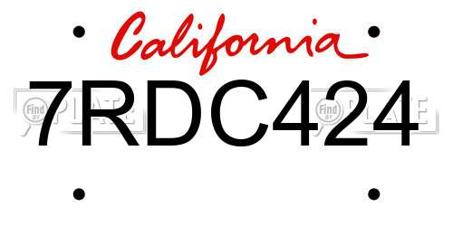 7RDC424 California License Plate