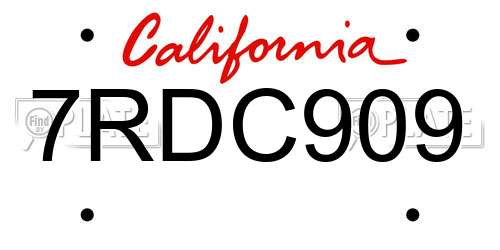 7RDC909 California License Plate