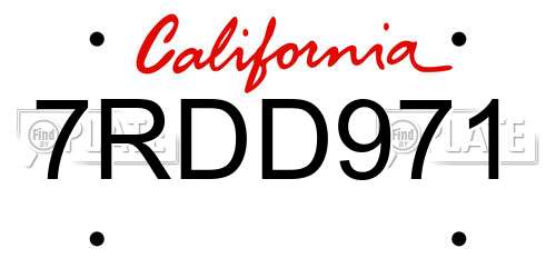 7RDD971 California License Plate