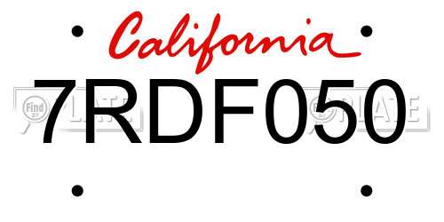 7RDF050 California License Plate