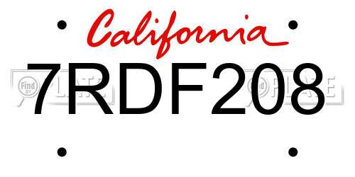 7RDF208 California License Plate