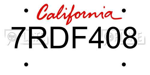 7RDF408 California License Plate
