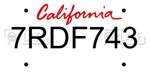 7RDF743 California License Plate