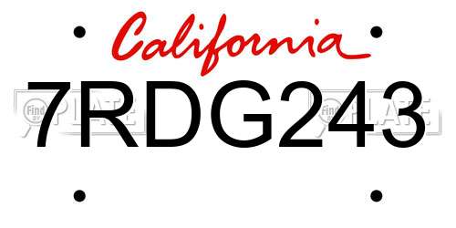 7RDG243 California License Plate