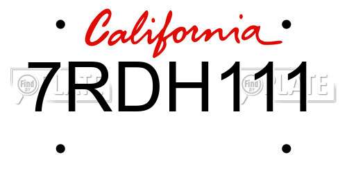 7RDH111 California License Plate