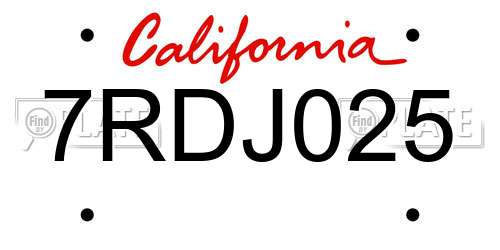 7RDJ025 California License Plate