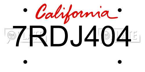 7RDJ404 California License Plate