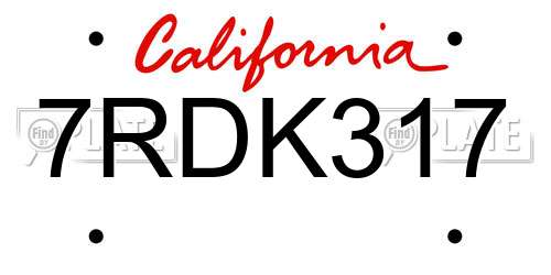 7RDK317 California License Plate