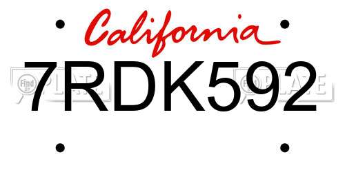 7RDK592 California License Plate