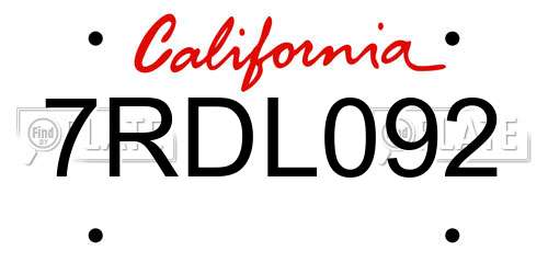 7RDL092 California License Plate