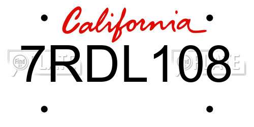 7RDL108 California License Plate