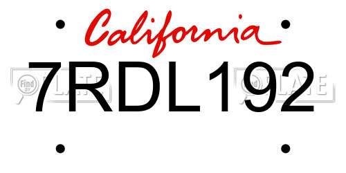 7RDL192 California License Plate