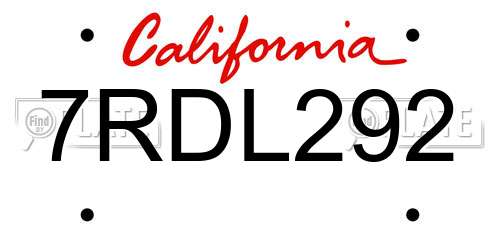 7RDL292 California License Plate