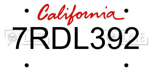 7RDL392 California License Plate