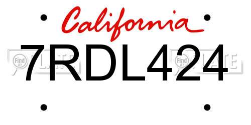 7RDL424 California License Plate