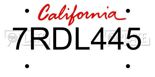 7RDL445 California License Plate
