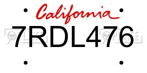 7RDL476 California License Plate