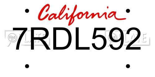 7RDL592 California License Plate