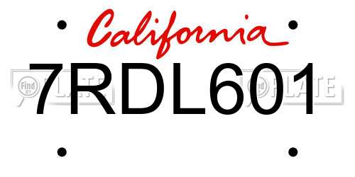 7RDL601 California License Plate