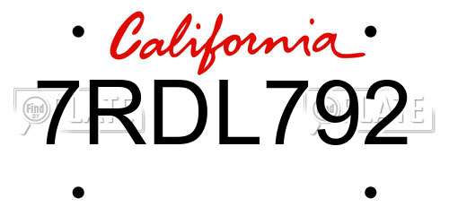 7RDL792 California License Plate