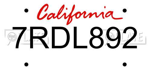 7RDL892 California License Plate
