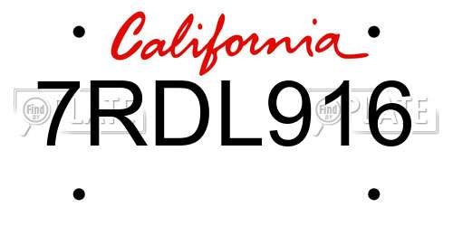 7RDL916 California License Plate