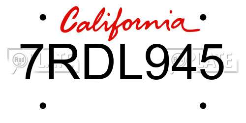 7RDL945 California License Plate