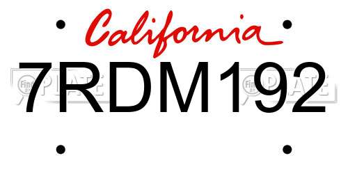 7RDM192 California License Plate