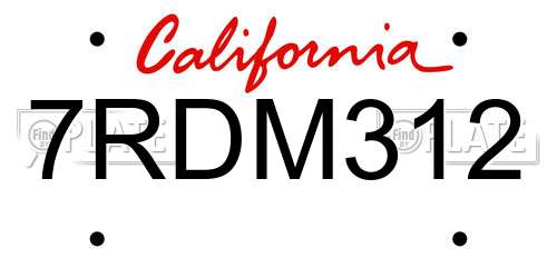 7RDM312 California License Plate