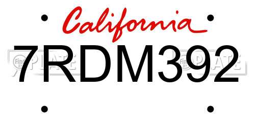 7RDM392 California License Plate
