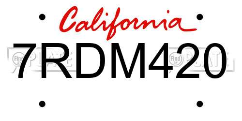 7RDM420 California License Plate
