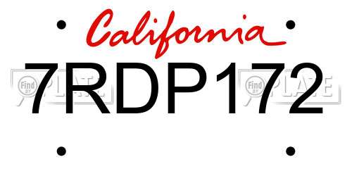 7RDP172 California License Plate