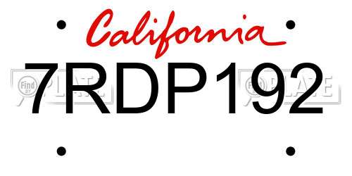 7RDP192 California License Plate