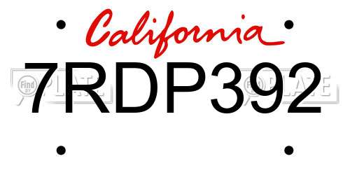 7RDP392 California License Plate