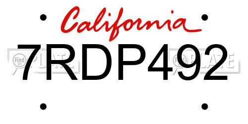 7RDP492 California License Plate