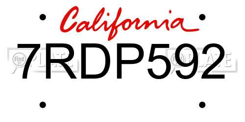 7RDP592 California License Plate