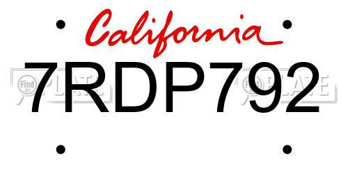 7RDP792 California License Plate