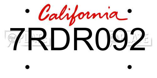 7RDR092 California License Plate