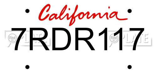 7RDR117 California License Plate
