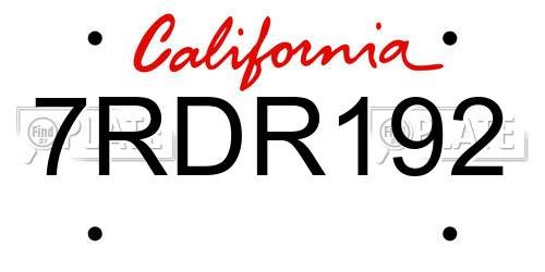 7RDR192 California License Plate