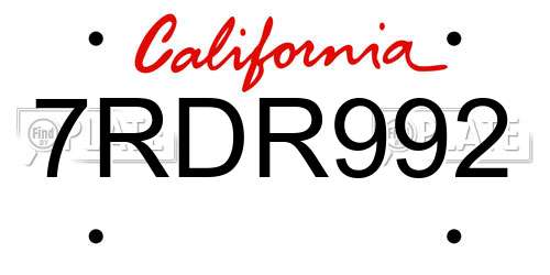 7RDR992 California License Plate